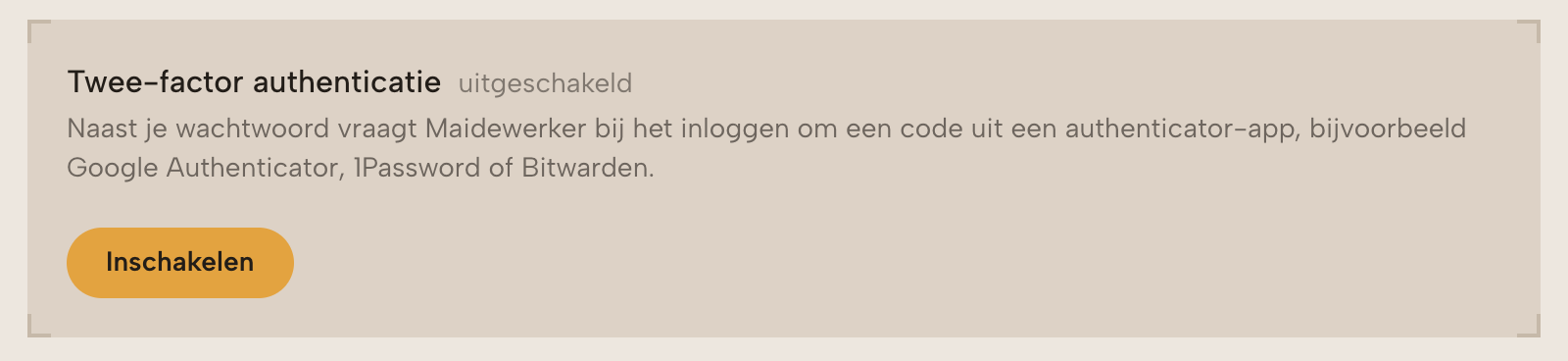 Het onderdeel tweestapsverificatie op de accountpagina.