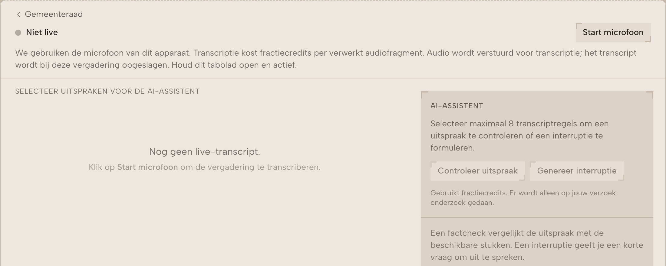 De pagina Live volgen met de knop Start microfoon.