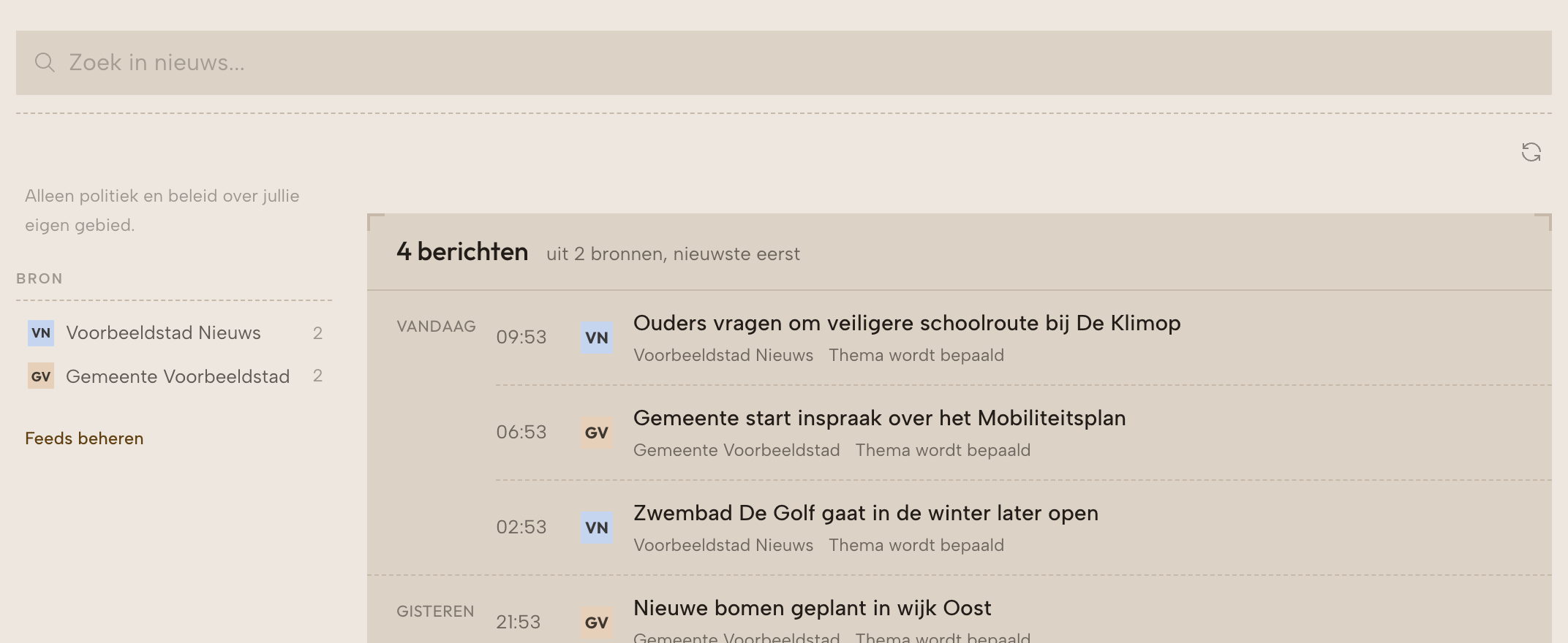 Het nieuwsoverzicht met berichten uit lokale bronnen.
